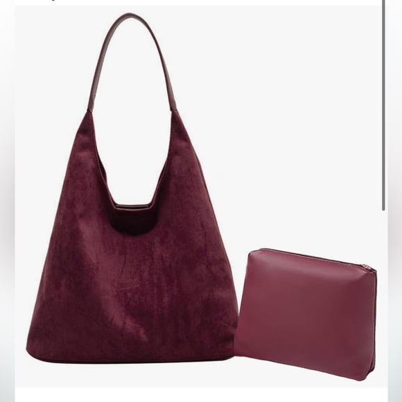 Elegant Burgundy Faux Suede Tote Bag - Picture 2 of 2